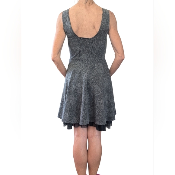 Free People Gray Floral Lace Fit & Flare Mini Dress with Beaded Neckline Size S - Picture 3 of 8